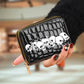 Portefeuille compact femme à double zip en similicuir avec motif chat et porte-cartes