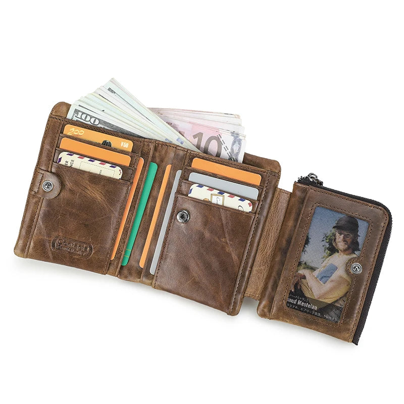 Portefeuille en Cuir Véritable - Design Vintage & Double Sécurité