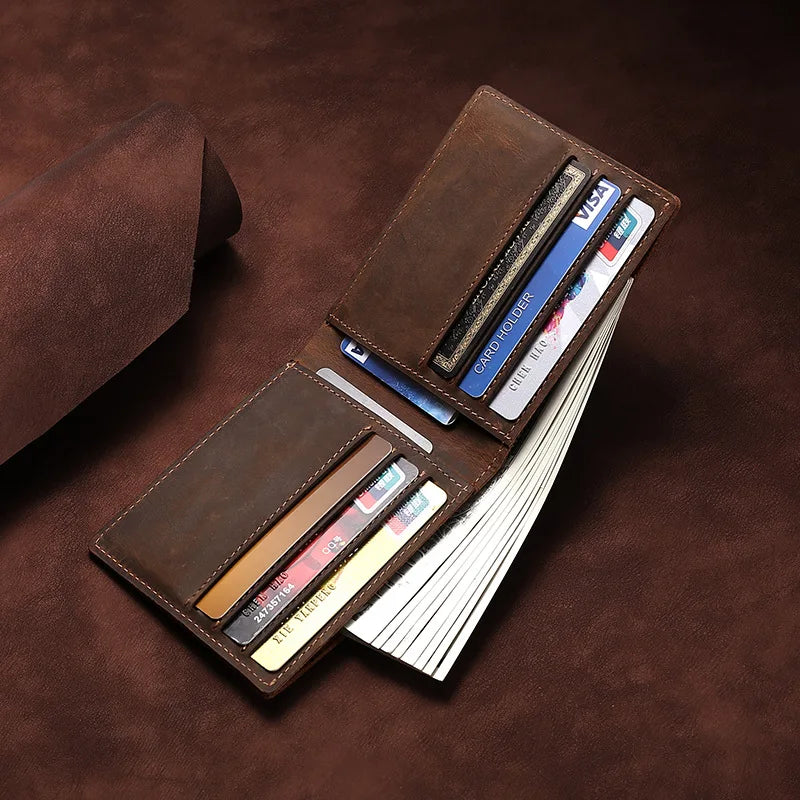 Portefeuille homme cuir crazy horse bifold ultra slim RFID compact vintage