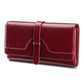 Portefeuille long femme en cuir véritable huilé RFID avec rabat et zip grande capacité