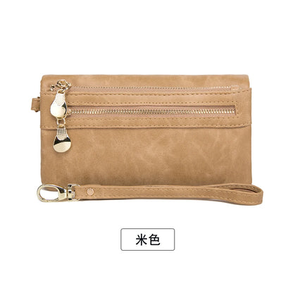 Portefeuille long femme en cuir PU double zip avec grande capacité et dragonne pratique