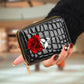 Portefeuille compact femme à double zip en similicuir avec motif chat et porte-cartes