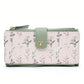 Portefeuille long femme floral en cuir PU avec zip et rabat grande capacité élégant