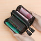 Porte-cartes RFID en cuir véritable avec double fermeture zippée et grande capacité