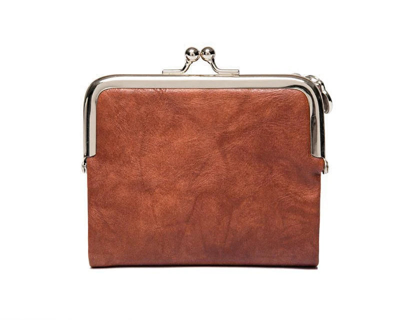 Portefeuille vintage en cuir pour femme avec fermoir Kiss Lock et grande capacité
