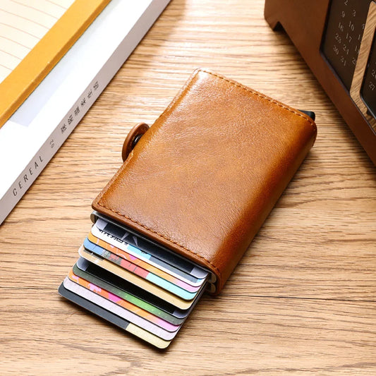 Porte-cartes RFID en aluminium et cuir PU effet carbone avec capacité 14 cartes