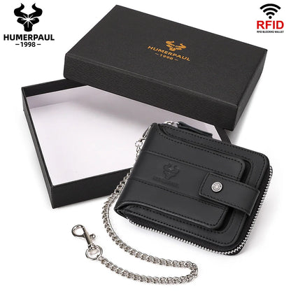 Portefeuille homme cuir véritable RFID grande capacité zip et rabat sécurisé