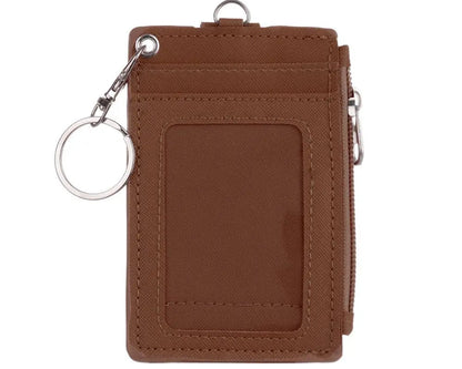 Porte-cartes zippé en simili cuir avec porte-clés et compartiments pour cartes unisexe