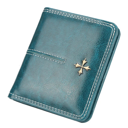 Portefeuille femme compact cuir PU avec zip et bouton pression porte-cartes élégant
