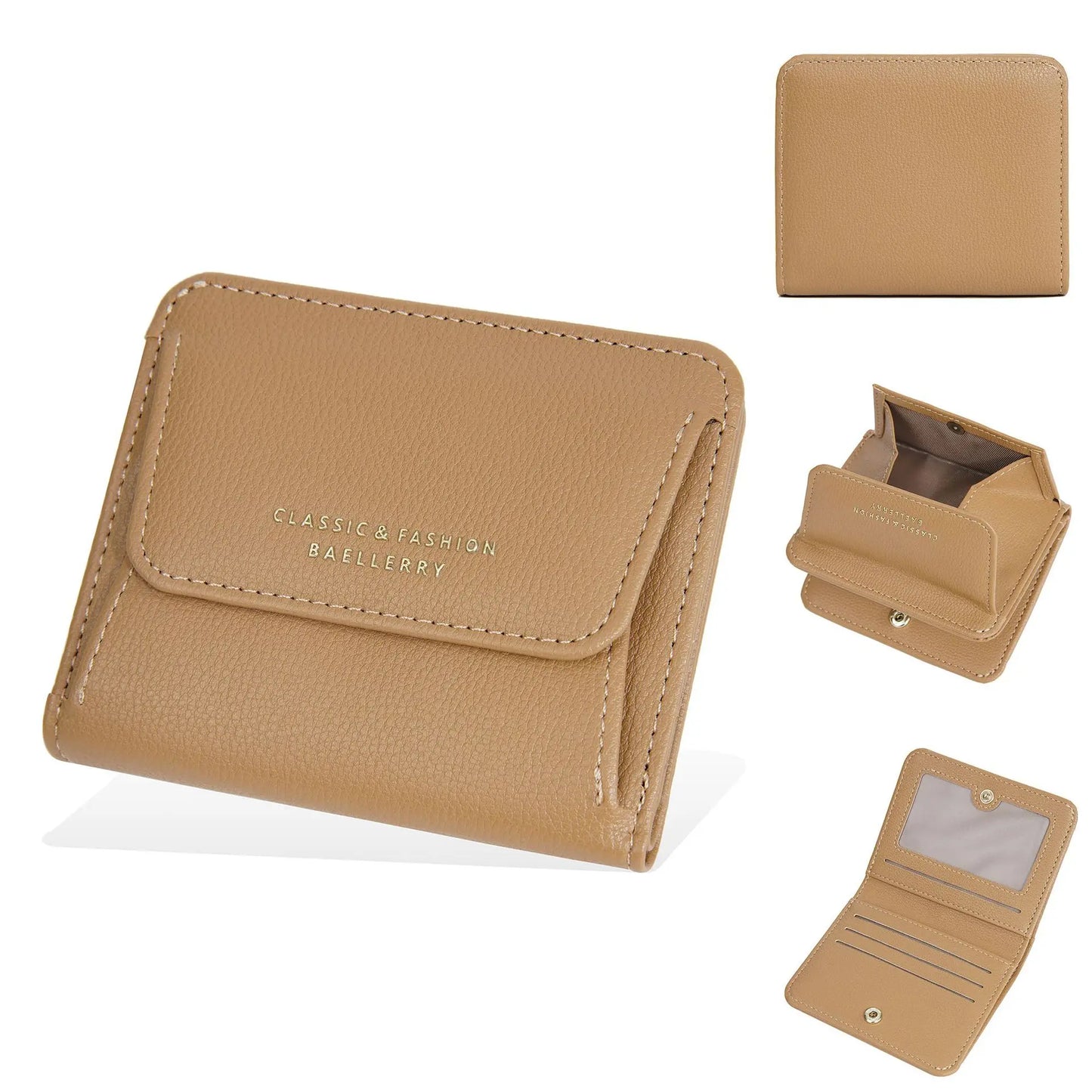 Portefeuille femme compact en simili cuir avec porte-monnaie zippé