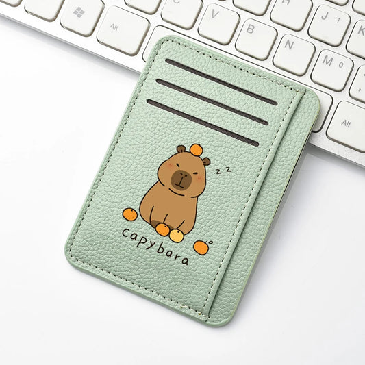 Porte-carte mince en cuir pu avec motif capybara mignon pour femme