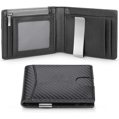 Portefeuille slim en fibre carbone RFID unisexe avec porte-cartes et compartiments