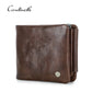 Portefeuille homme cuir véritable trifold compact avec RFID et porte-monnaie zippé