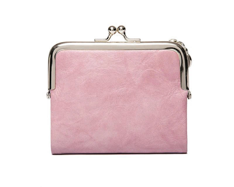 Portefeuille vintage en cuir pour femme avec fermoir Kiss Lock et grande capacité