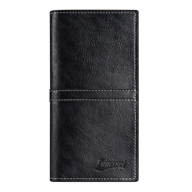 Portefeuille long pour homme en cuir PU vintage avec porte-chèque