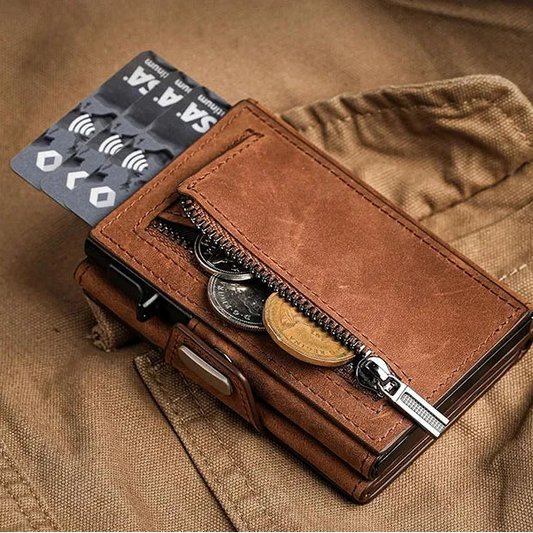 Portefeuille slim en cuir avec porte-cartes pop-up RFID et compartiments multifonctions