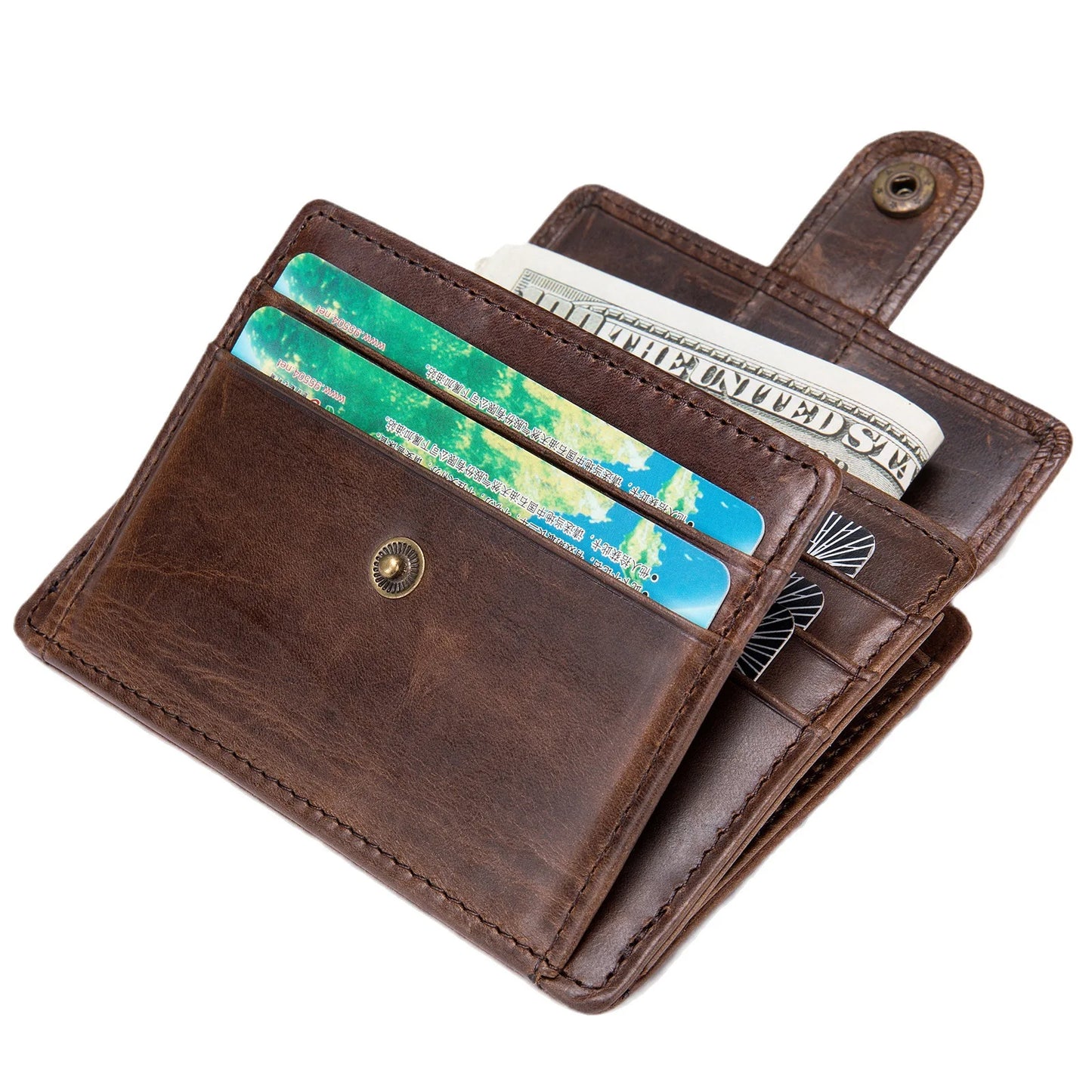 Portefeuille homme cuir véritable compact avec porte-cartes et clip billets vintage