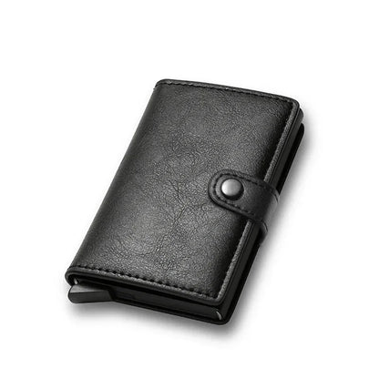 Porte-cartes RFID en aluminium et cuir effet carbone slim avec système anti-vol