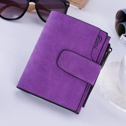 Portefeuille femme compact en cuir PU avec rabat et fermeture pression élégant