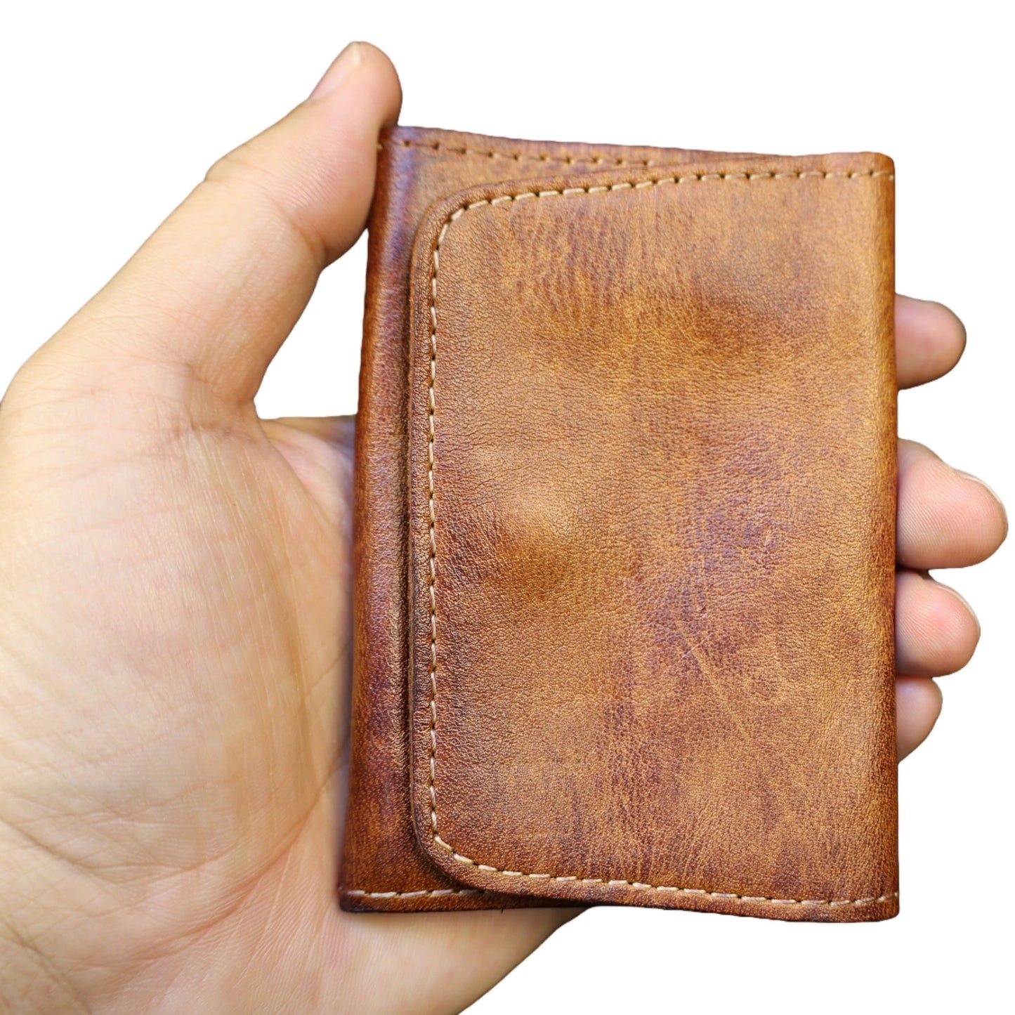 Portefeuille compact en cuir véritable vintage unisexe avec porte-cartes et porte-monnaie