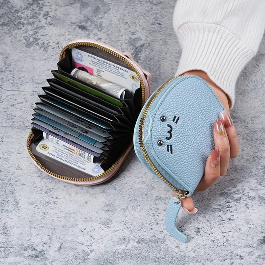 Mini portefeuille femme chat mignon en cuir PU avec fermeture éclair