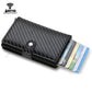 Porte-cartes RFID en aluminium et cuir effet carbone slim avec système anti-vol