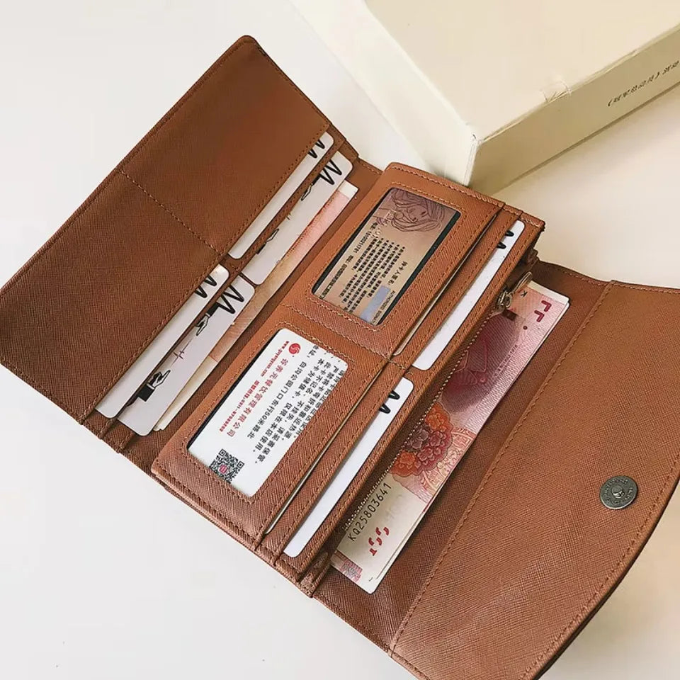 Portefeuille vintage trifold en cuir PU pour femme avec grand rangement