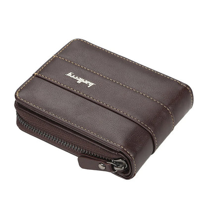 Portefeuille homme en cuir PU zippé multifonction avec compartiments cartes et monnaie