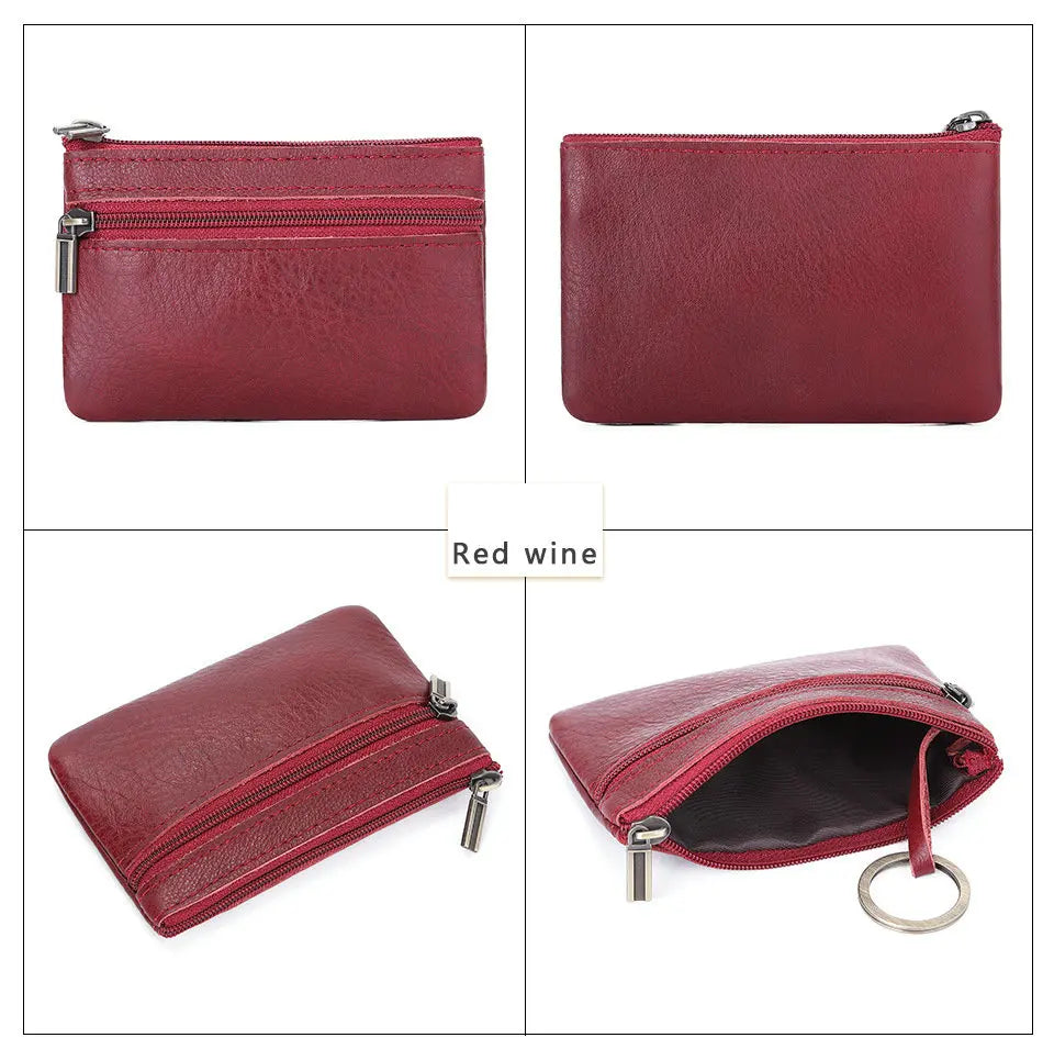 Porte-monnaie rétro en cuir véritable avec porte-clés intégré - style vintage