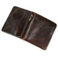 Portefeuille court bifold en cuir de vachette véritable avec porte-monnaie zippé pour homme