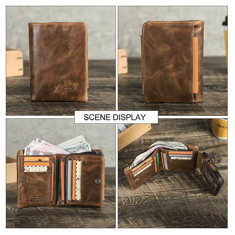 Portefeuille en Cuir Véritable - Design Vintage & Double Sécurité