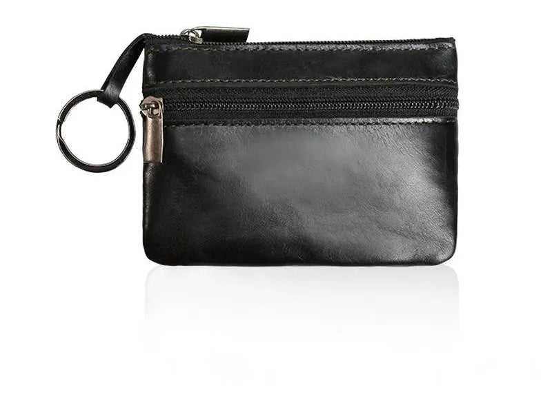 Porte-monnaie rétro en cuir véritable avec porte-clés intégré - style vintage
