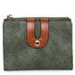 Portefeuille femme compact en cuir PU bicolore avec zip et rabat grande capacité