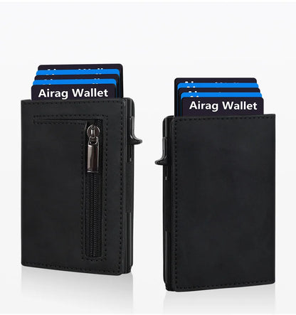 Portefeuille pop-up RFID en cuir PU avec porte-cartes magnétique et poche zippée