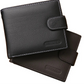 Portefeuille homme en cuir véritable compact avec bouton pression et compartiment zippé