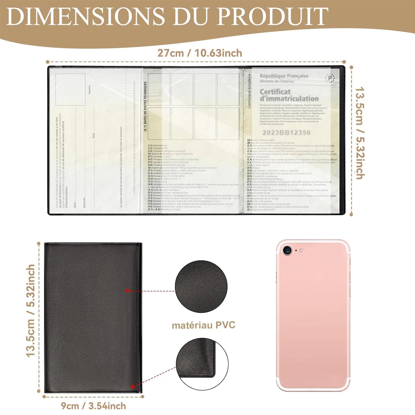 Pochette transparente pour carte grise et assurance voiture en PVC - lot de 2