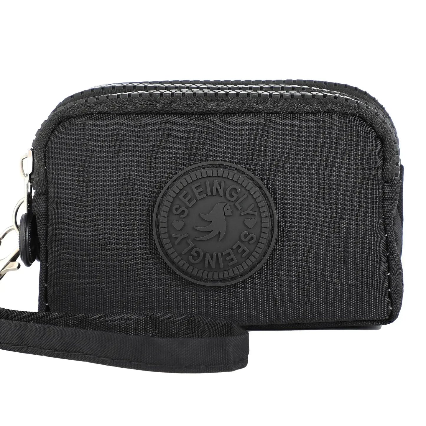 Porte-monnaie compact en nylon imperméable avec porte-cartes zippé pour femme