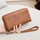 Portefeuille femme grande capacité PU vintage avec double zip et protection RFID