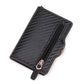 Porte-cartes RFID en cuir PU effet fibre carbone zippé compact ultra fin