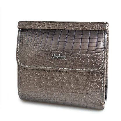 Portefeuille femme compact en cuir véritable motif crocodile avec bouton pression élégant