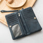Portefeuille long rétro à double fermeture éclair pour femme en cuir PU