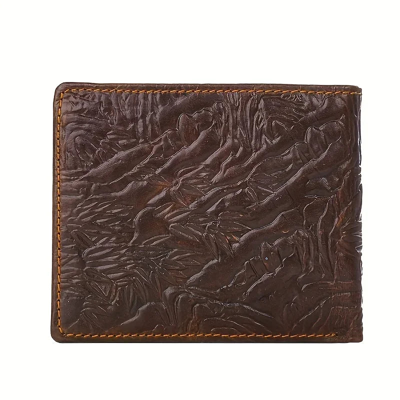 Portefeuille homme cuir véritable vintage motif tigre 3D bifold compact élégant