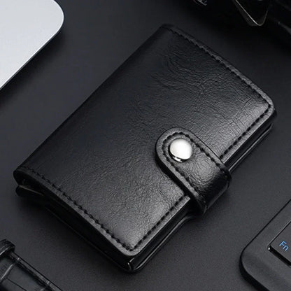 Porte-cartes compact effet fibre carbone avec bouton pression et accès rapide pop-up