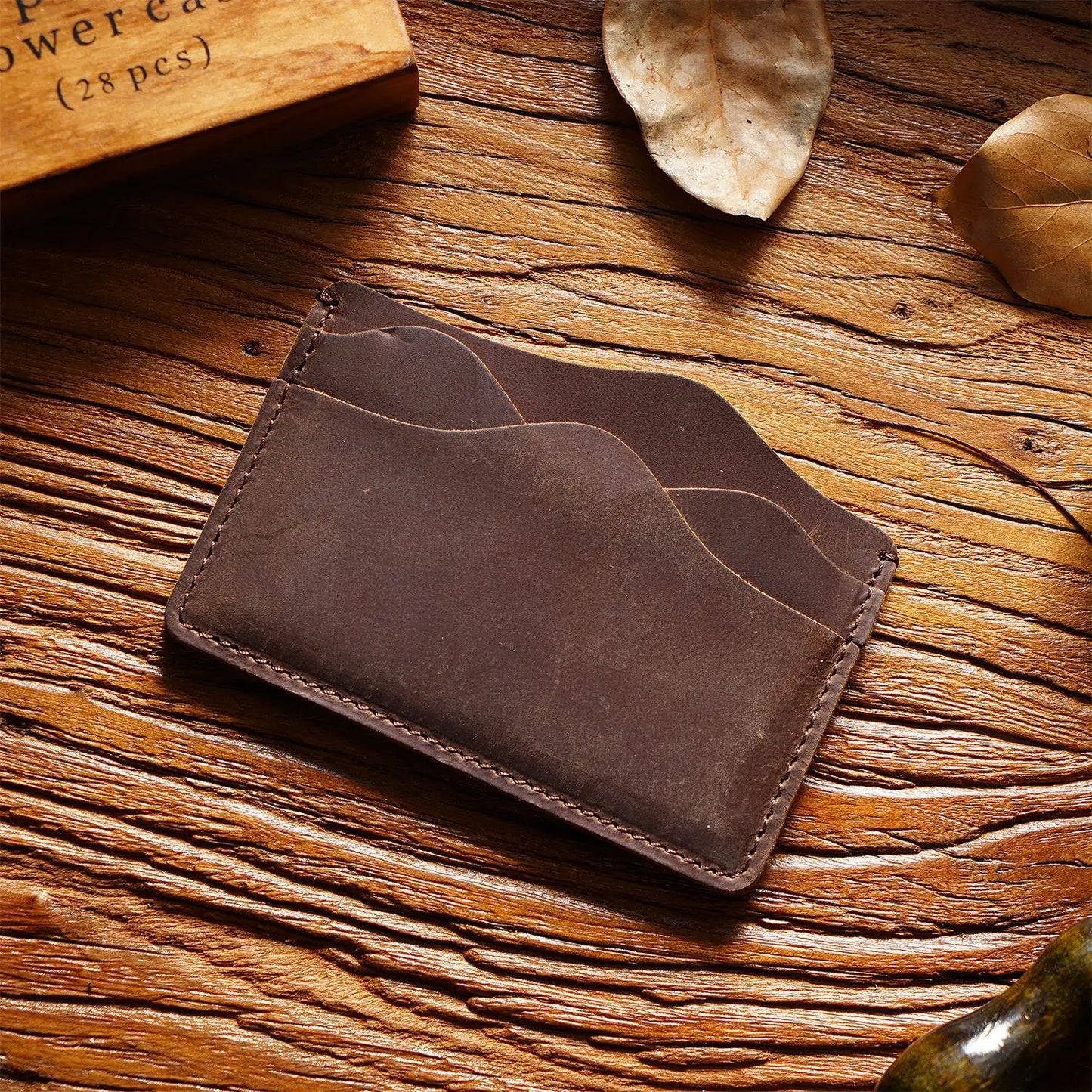 Porte-cartes en cuir véritable Crazy Horse avec 5 emplacements compact unisexe