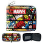 Portefeuille Marvel en cuir PU avec fermeture zippée et design comics multicarte