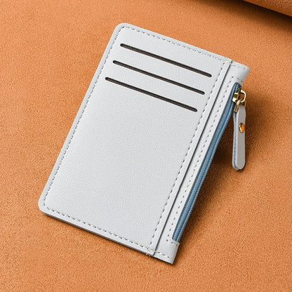 Porte-cartes slim en cuir PU avec fermeture zippée unisexe format compact