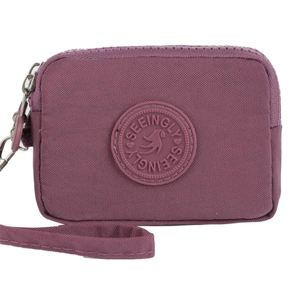 Porte-monnaie compact en nylon imperméable avec porte-cartes zippé pour femme