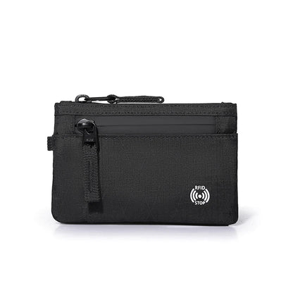 Porte-cartes zippé en nylon tactique avec mousqueton compact et sécurisé