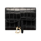 Portefeuille court en cuir véritable effet crocodile – Mini organiseur de luxe unisexe