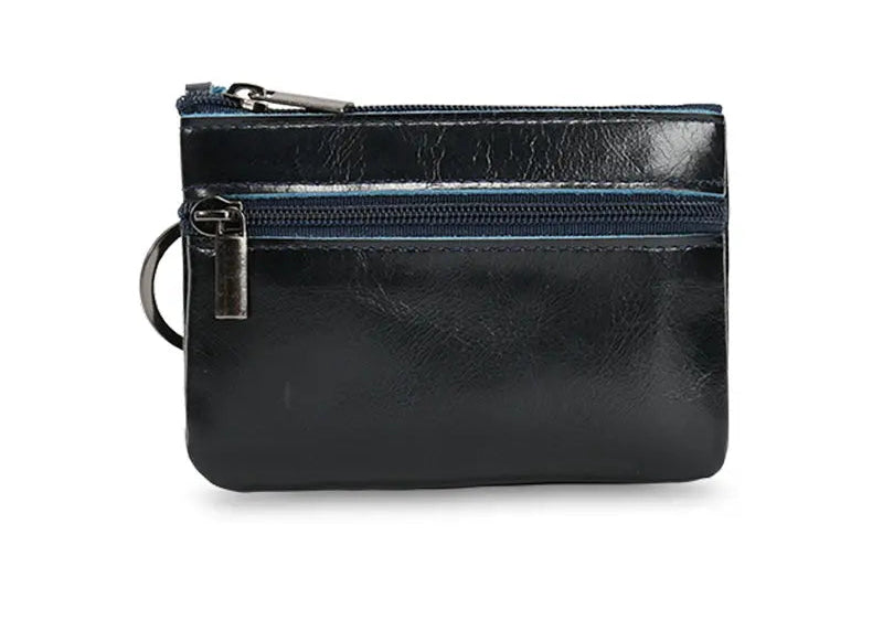 Porte-monnaie rétro en cuir véritable avec porte-clés intégré - style vintage